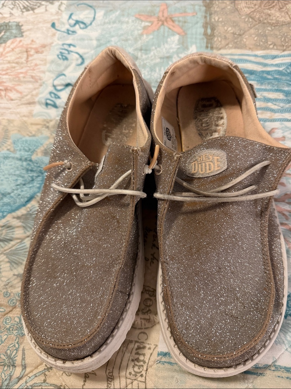 Hey Dude Women’s Glitter Moccasin Slip-Ons in Taupe